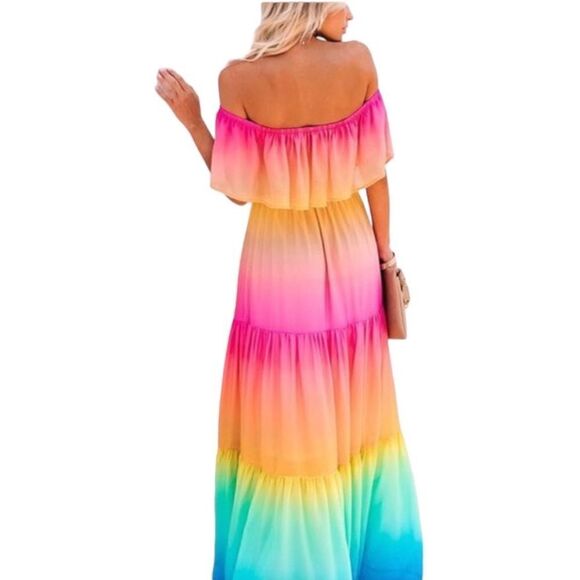 VICI Rainbow Skies off Shoulder Tiered Maxi Dress - Picture 12 of 13
